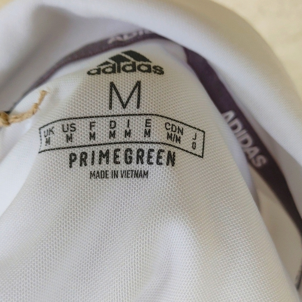 Adidas Novelty Core Stripe Polo Shirt - White/Haze Blue. SIZE MEDIUM- NWT - Picture 3 of 6